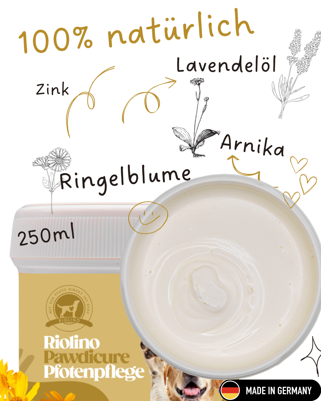 Riolino Pawdicure Pfotenbalsam Für Hunde 250ml – Natürliche Pflege Gegen Trockene & Rissige Pfoten